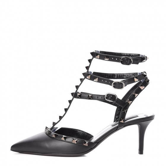 VALENTINO Nappa Rockstud Ankle Strap Pumps 39 Black 403917