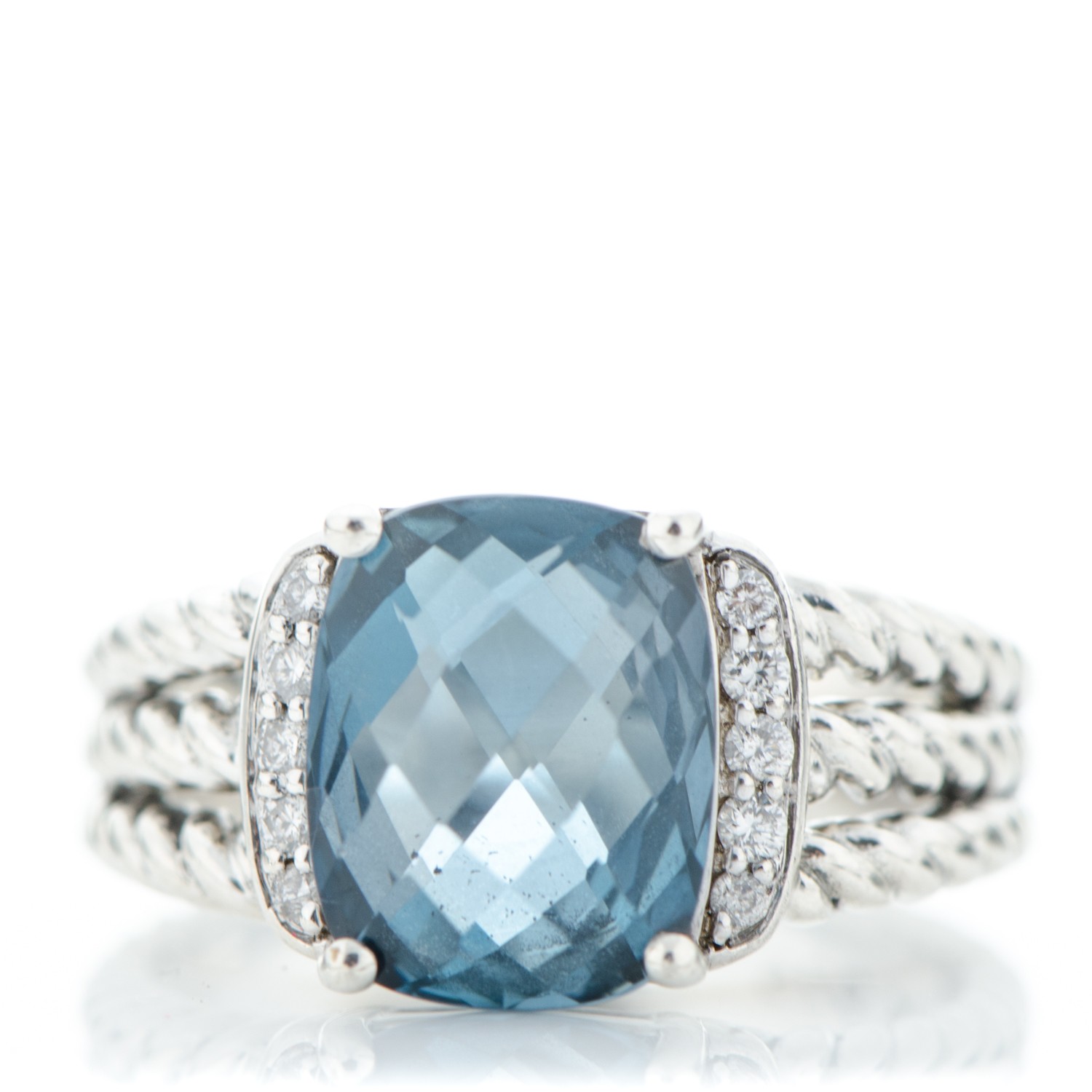 DAVID YURMAN Sterling Silver Diamond Blue Topaz 10mm Petite Wheaton ...