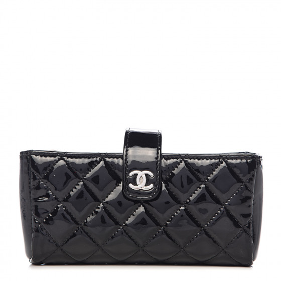 CHANEL Patent Quilted Mini Phone Holder Clutch Black 513483