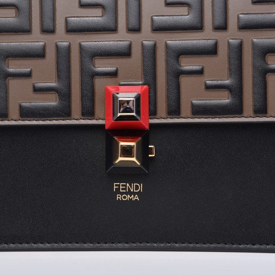 fendi calfskin zucca embossed kan i shoulder bag black