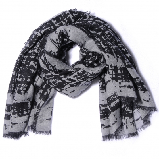 CHANEL Cashmere Silk CC Tweed Scarf Black Grey 58416 | FASHIONPHILE