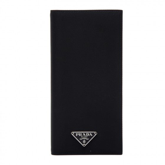 PRADA Canvas Saffiano Metal Checkbook Cover Black 736295 | FASHIONPHILE