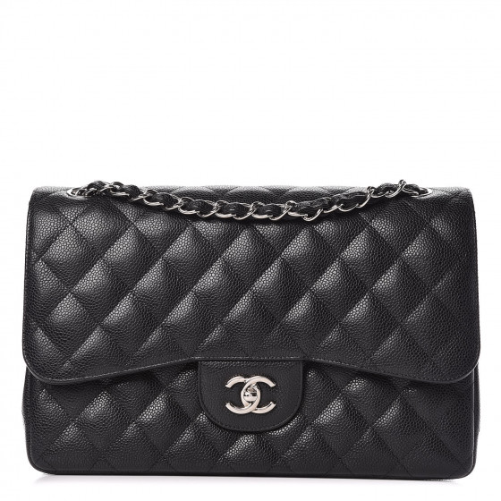 chanel black caviar jumbo double flap silver hardware