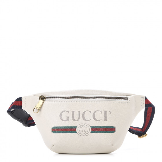 GUCCI Grained Calfskin Small Gucci Print Belt Bag White 596588
