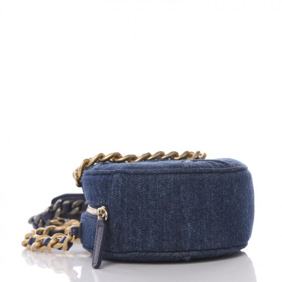 CHANEL Denim Quilted 19 Round Clutch With Chain Blue 596415 | FASHIONPHILE