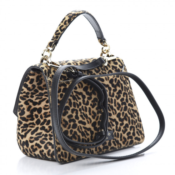 JIMMY CHOO Pony Hair Leopard Print Madeline Top Handle Bag Natural Mix ...