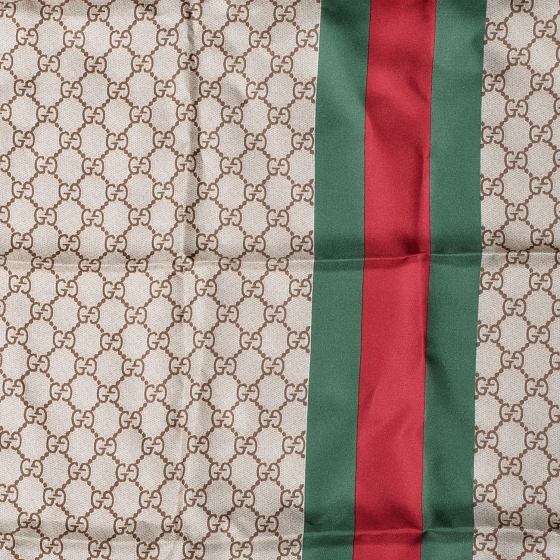 GUCCI Silk Monogram Web Square Scarf Brown 86834