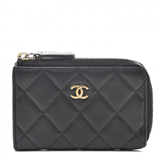 CHANEL Lambskin Quilted Zip Coin Purse Black 526512