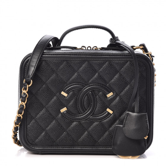 chanel caviar quilted medium cc filigree vanity case