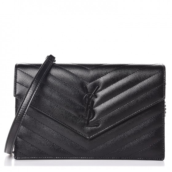 grain de poudre matelasse chevron monogram chain wallet black