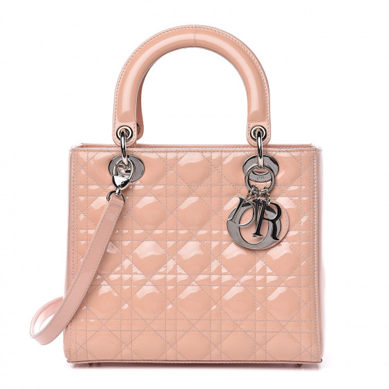 CHRISTIAN DIOR Patent Cannage Medium Lady Dior Pale Pink 521877