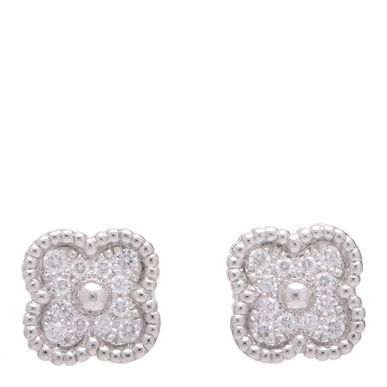 VAN CLEEF & ARPELS 18K White Gold Diamond Sweet Alhambra Earrings 359451