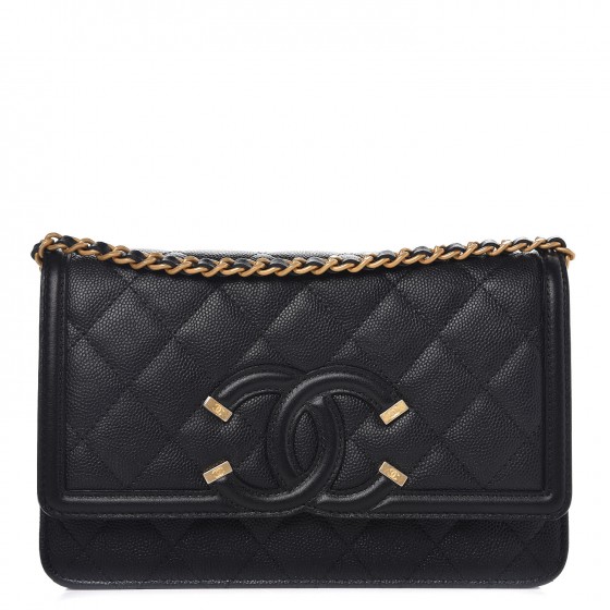 CHANEL Caviar Quilted CC Filigree Wallet On Chain WOC Black 281232