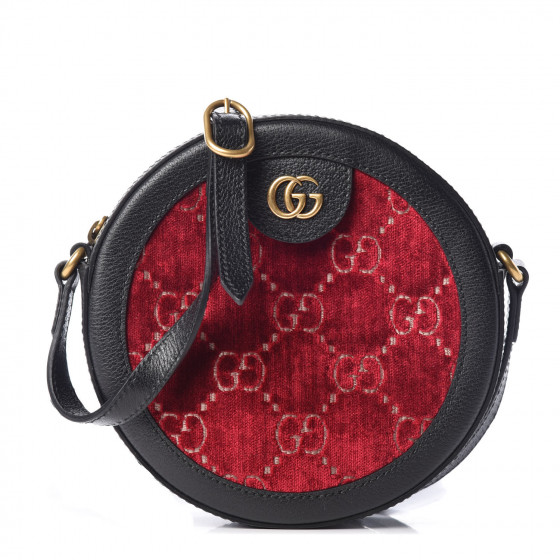 GUCCI Calfskin Velvet GG Round Shoulder Bag Red 415422