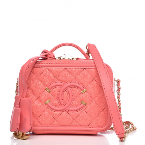 CHANEL Caviar Quilted Small CC Filigree Vanity Case Coral 315188
