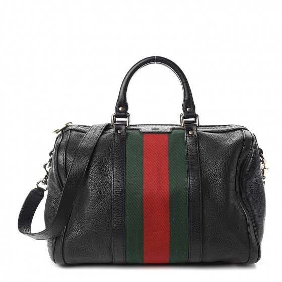 gucci vintage web black leather boston bag