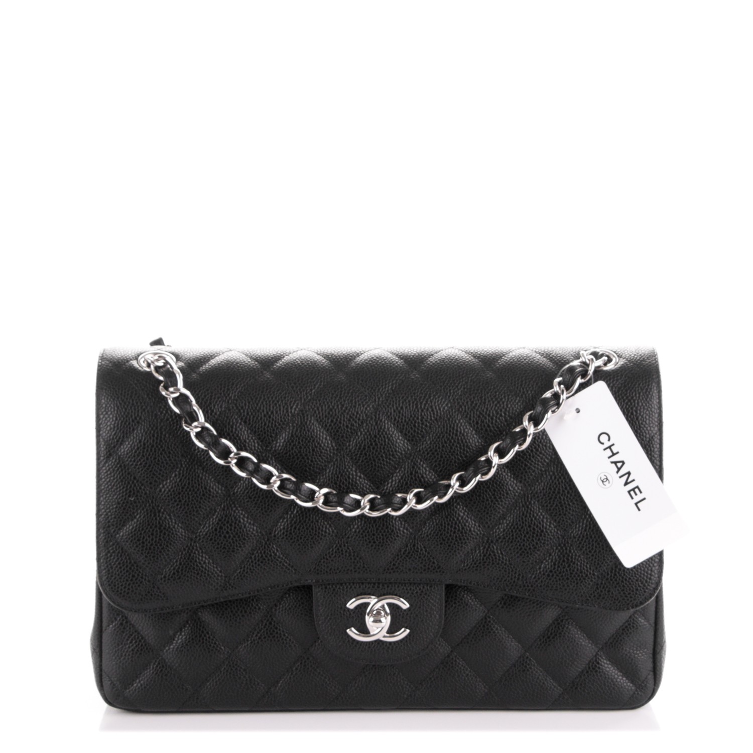 chanel black caviar jumbo double flap silver hardware