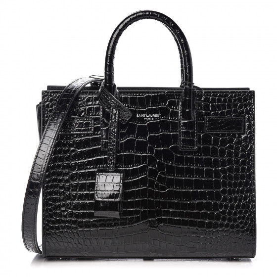 SAINT LAURENT Crocodile Embossed Calfskin Nano Sac De Jour Black 437989