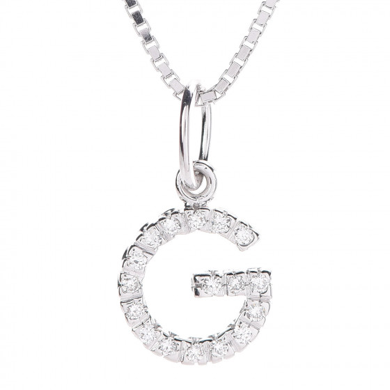 GUCCI 18K White Gold Diamond G Pendant Necklace 354567