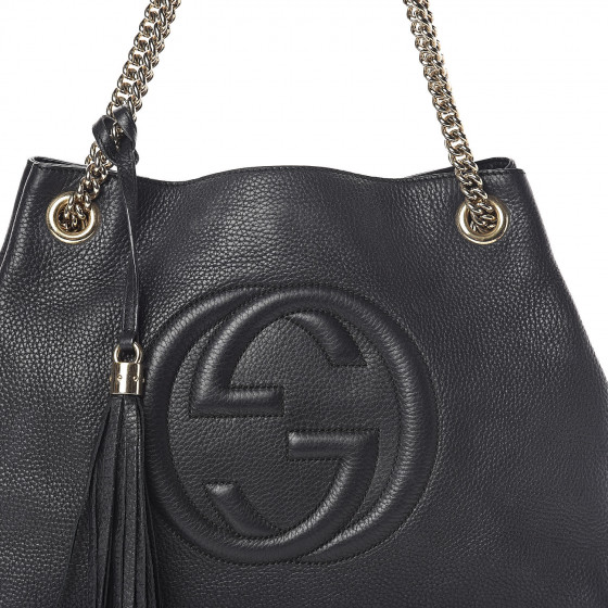 gucci pebbled calfskin medium soho chain shoulder bag black