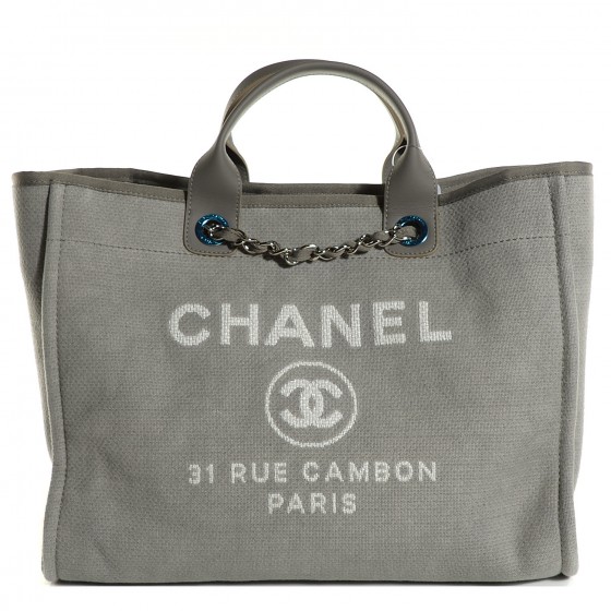 CHANEL Canvas Deauville Large Tote Grey 106823 | FASHIONPHILE