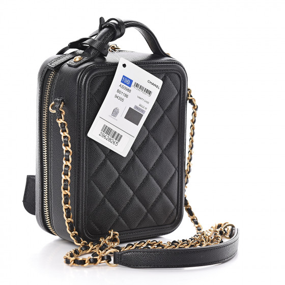 chanel caviar quilted small cc filigree vanity case black