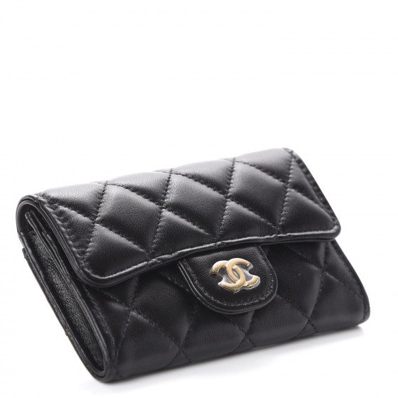 CHANEL Lambskin Quilted Flap Card Holder Wallet Black 573977