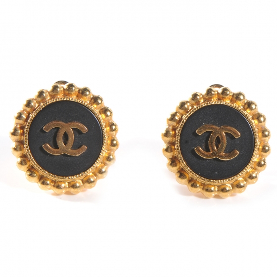 CHANEL Resin Round CC Clip On Earrings Gold 53358