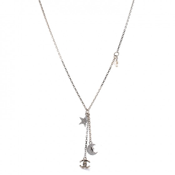 Chanel Crystal Pearl Cc Moon Star Drop Necklace Gold Fashionphile