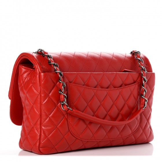 CHANEL Lambskin Quilted Jumbo Multi Flap Bag Red 271984