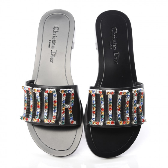 Christian Dior Calfskin Crystal Diorevolution Slide Sandals 37 Black 643028 Fashionphile 5181