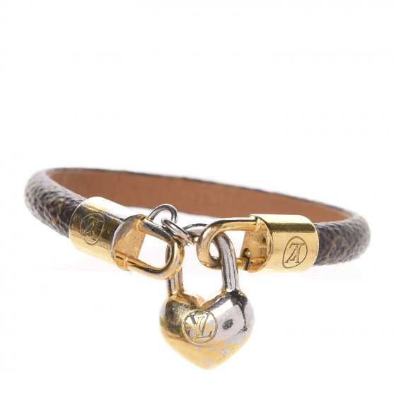 Authentic Louis Vuitton M6451F Heart Padlock LV Monogram Bracelet