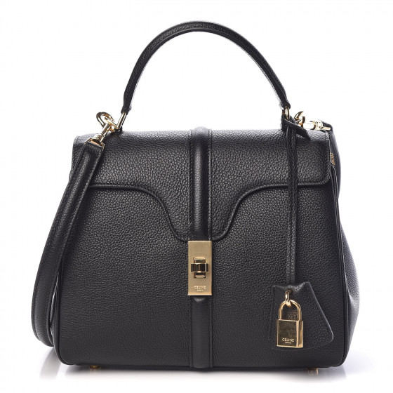 CELINE Grained Calfskin Small 16 Top Handle Bag Black 458197 | FASHIONPHILE