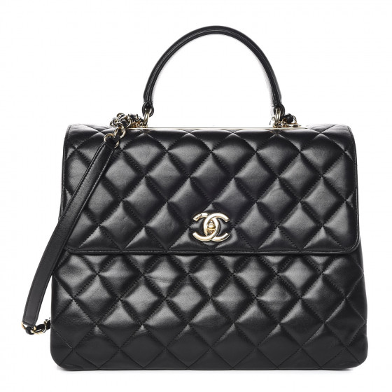 CHANEL Lambskin Quilted Large Trendy CC Dual Handle Flap Bag Black ...