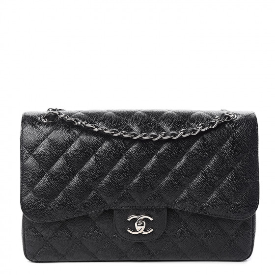 chanel black caviar jumbo double flap silver hardware