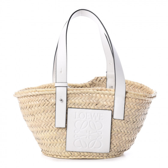 LOEWE Raffia Small Basket Tote Bag Natural White 598733