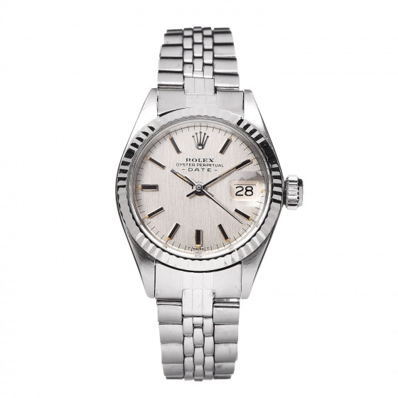 ROLEX Stainless Steel 18K White Gold 26mm Oyster Perpetual Date Watch ...