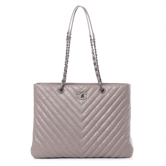 CHANEL Aged Calfskin Chevron Quilted Timeless Tote Grey 419676