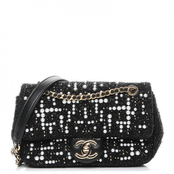 chanel tweed pearl bag