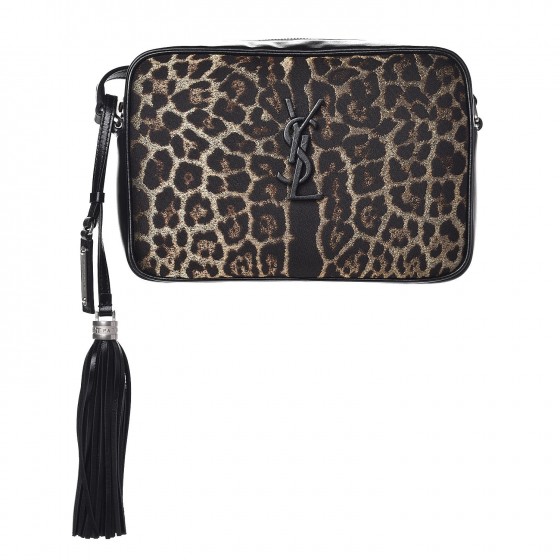 SAINT LAURENT Calfskin Leopard Print Monogram Lou Camera Bag Black 337156