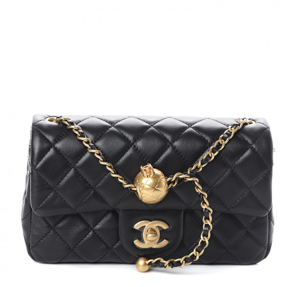 CHANEL Lambskin Quilted CC Pearl Crush Mini Rectangular Flap Black ...