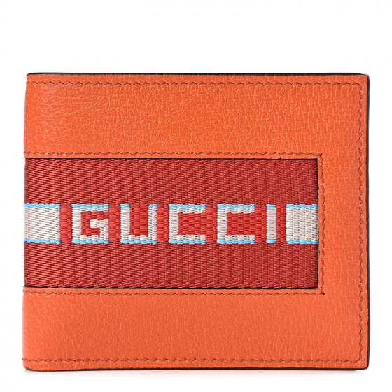 GUCCI Calfskin Jacquard Gucci Stripe Wallet Orange 470203