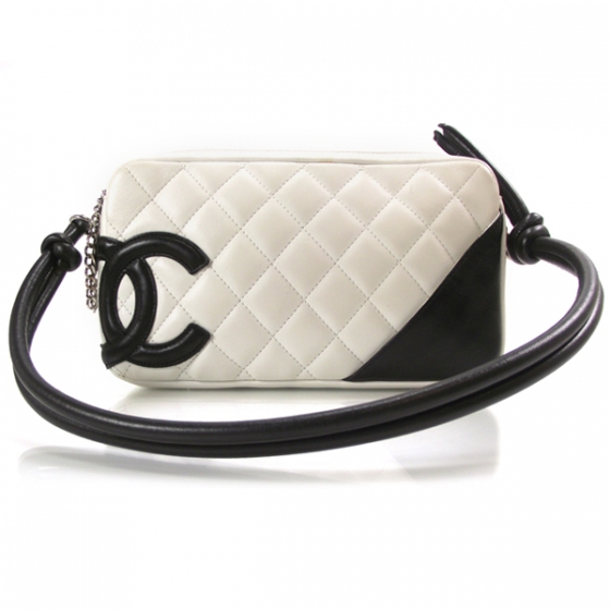 CHANEL Calfskin Quilted Cambon Pochette White Black 14914