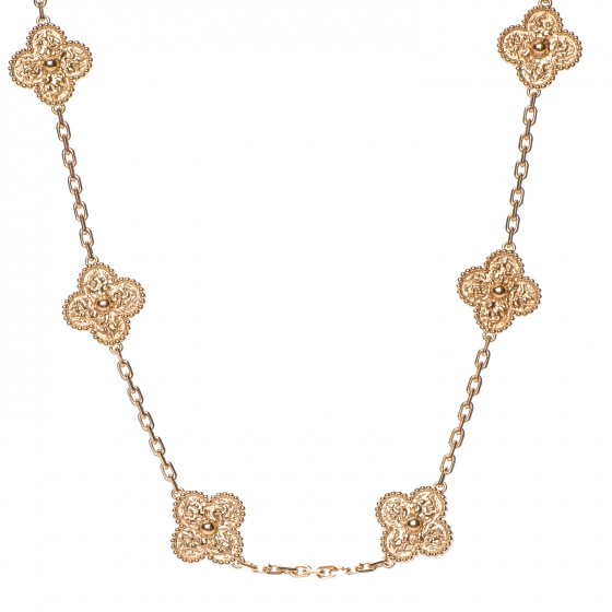 Van Cleef Arpels 18k Yellow Gold 10 Motifs Vintage Alhambra Necklace