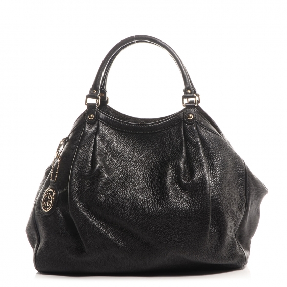 GUCCI Pebbled Leather Large Sukey Tote Black 77934