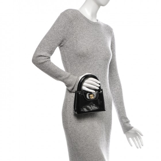 CHANEL Patent Mini Kelly Flap Bag Black 187614