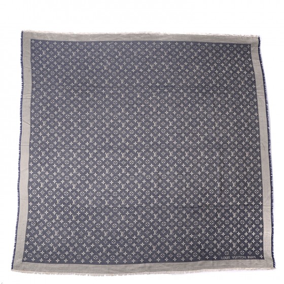 Louis Vuitton Silk Wool Monogram Denim Shawl Blue 348980