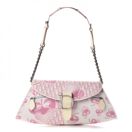 CHRISTIAN DIOR Canvas Floral Chain Shoulder Bag Pink 330269 | FASHIONPHILE
