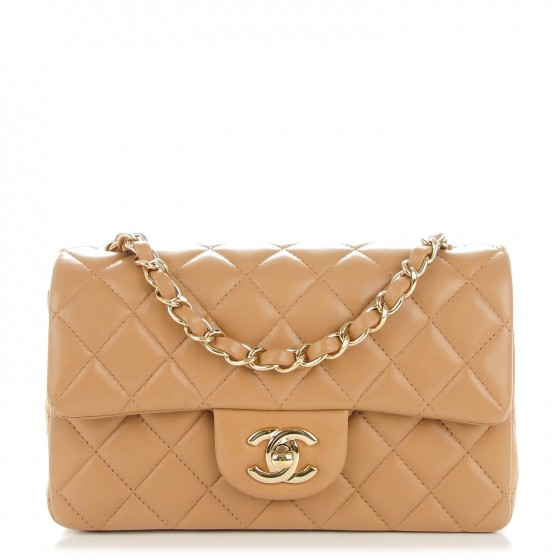 CHANEL Lambskin Quilted Mini Rectangular Flap Beige 146203