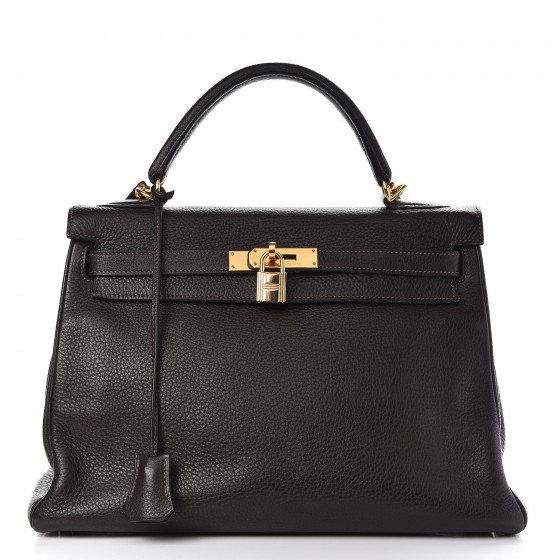 HERMES Taurillon Clemence Kelly Retourne 32 Chocolate 297149